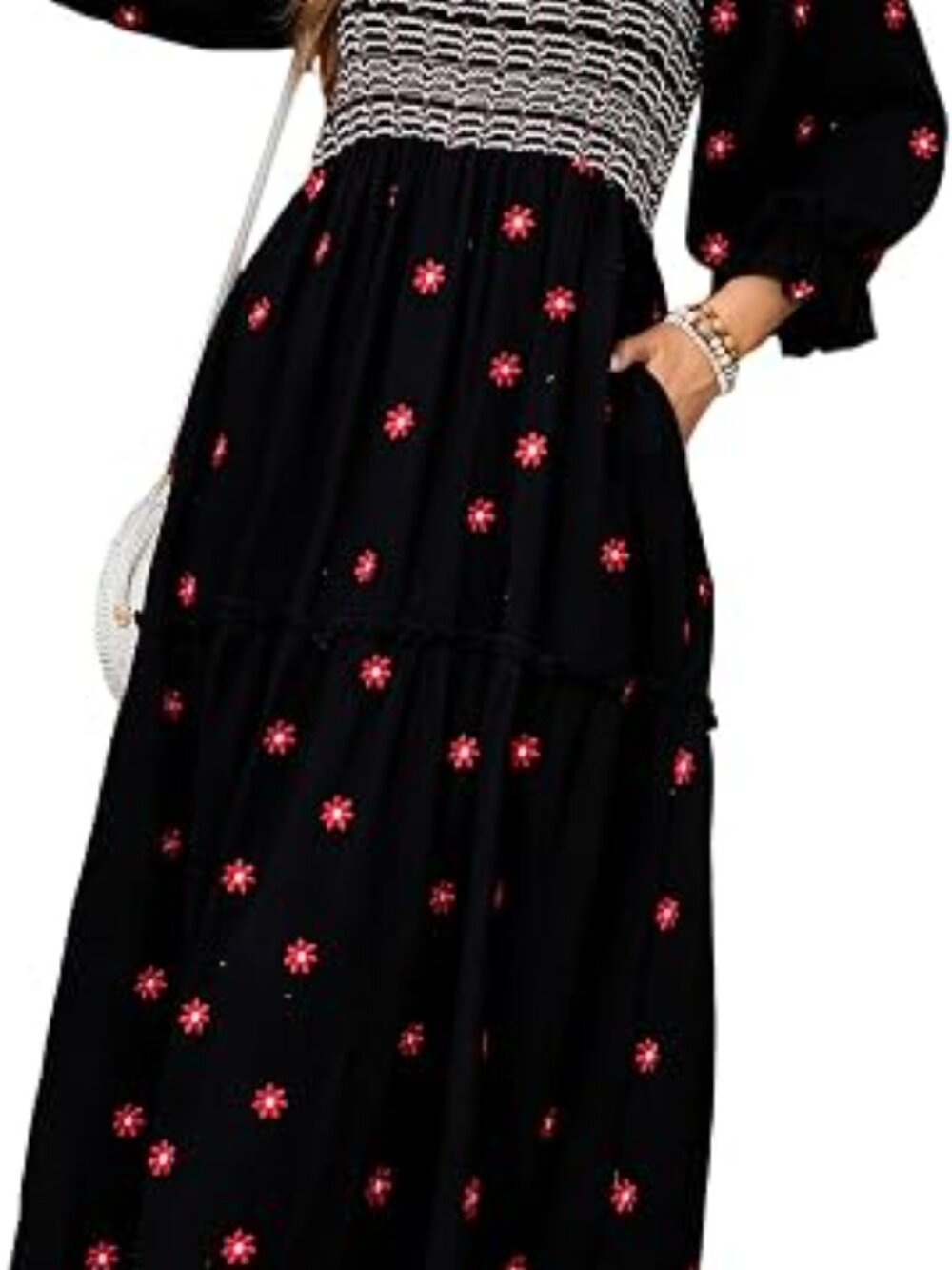 R.Vivimos Women's Cotton Floral Embroidered Boho Midi Dress with Pockets - Picture 4 of 5